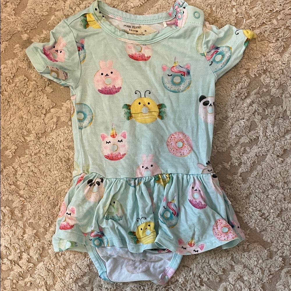 Posh Peanut Mint Green Onesie with Animal and Donut Print